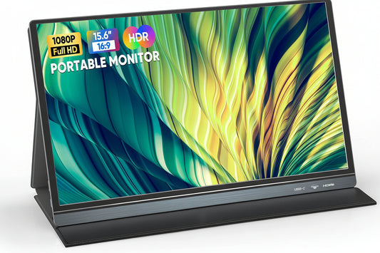 15.6'' FHD 1080P Portable Monitor - USB-C & HDMI, IPS Eye Care Screen, HDR, Dual Speakers, Smart Cover, Plug & Play for Laptop, PC, Mac, Xbox, PS5